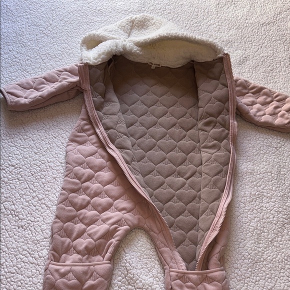 Cozy Quilted Pink Kids Footie with Hood - Picture 3 of 5